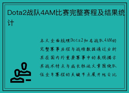 Dota2战队4AM比赛完整赛程及结果统计